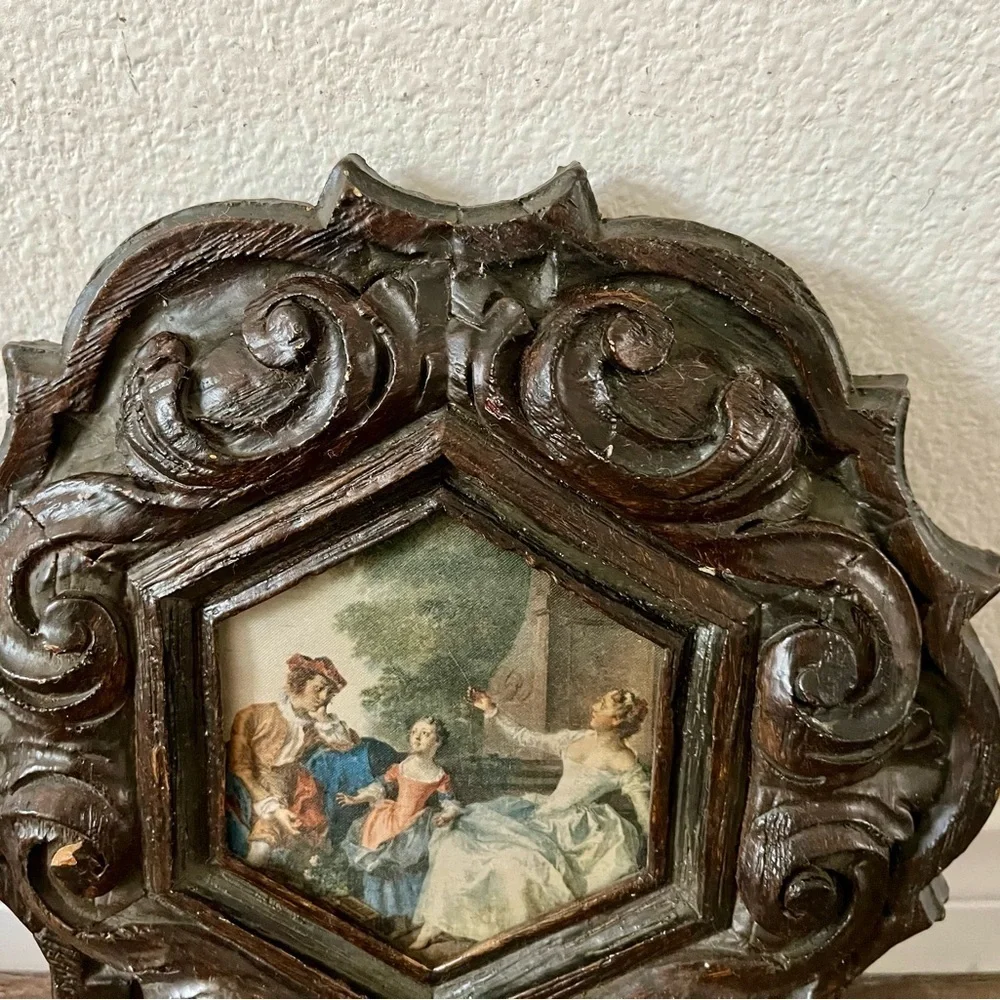 Vintage Ornate Brown Framed Art Piece 9/9 inch